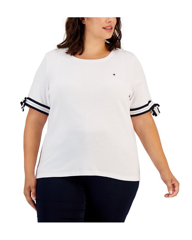 Plus Size Cotton Tie-Sleeve Tee White $22.35 Tops