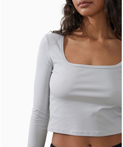 Women's Active Rib Long Sleeve Top Gray $19.60 Tops