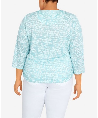 Plus Size Classic Floral Jacquard Butterfly Knit Top with Necklace Blue $29.40 Tops