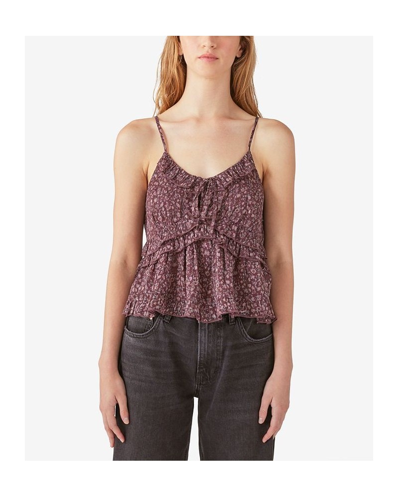 Women's Sleeveless Floral Shine Top Purple $26.37 Tops