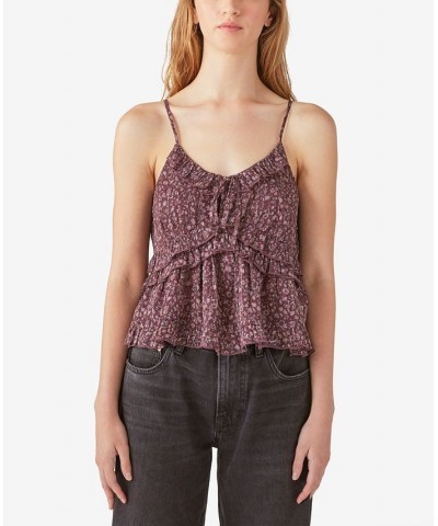 Women's Sleeveless Floral Shine Top Purple $26.37 Tops