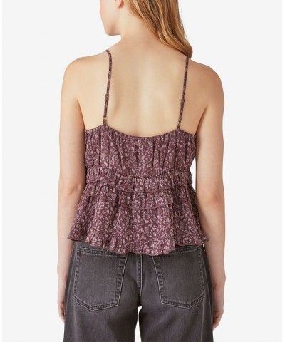 Women's Sleeveless Floral Shine Top Purple $26.37 Tops