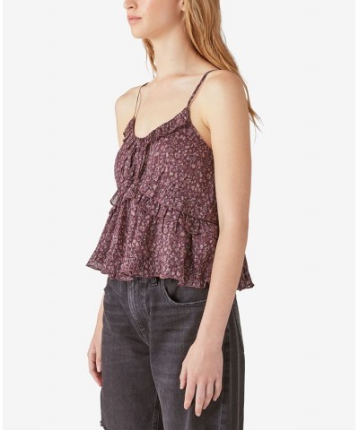 Women's Sleeveless Floral Shine Top Purple $26.37 Tops