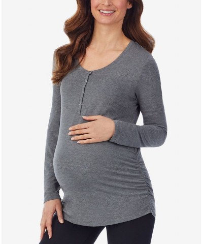 Women's Softwear with Stretch Maternity Long Sleeve Henley Gray $14.17 Tops