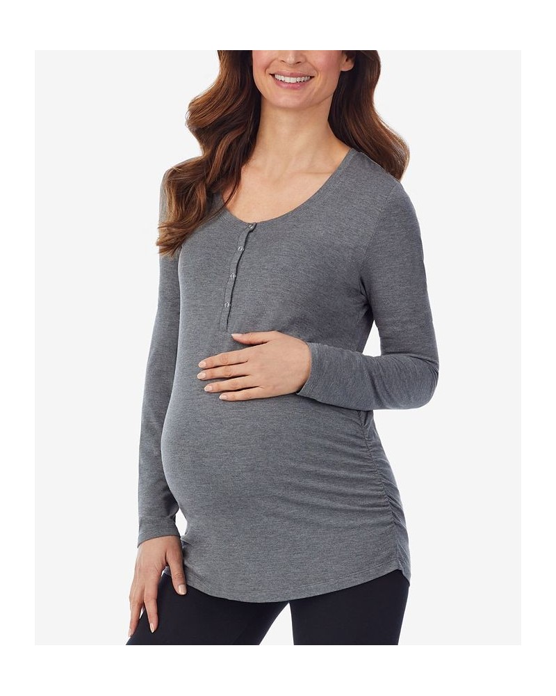 Women's Softwear with Stretch Maternity Long Sleeve Henley Gray $14.17 Tops