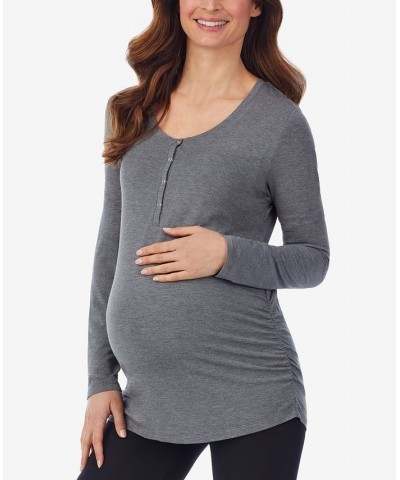 Women's Softwear with Stretch Maternity Long Sleeve Henley Gray $14.17 Tops