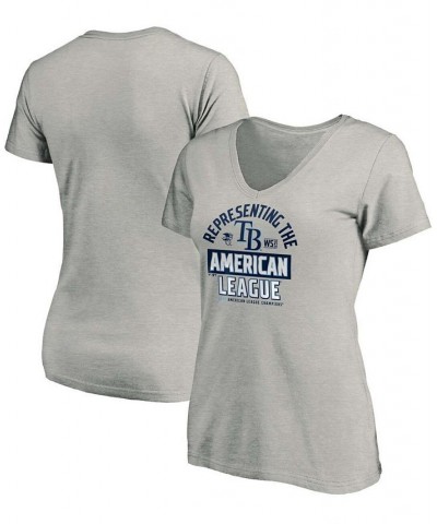 Women's Heathered Gray Tampa Bay Rays 2020 American League Champions Locker Room V-Neck T-shirt Heathered Gray $24.29 Tops