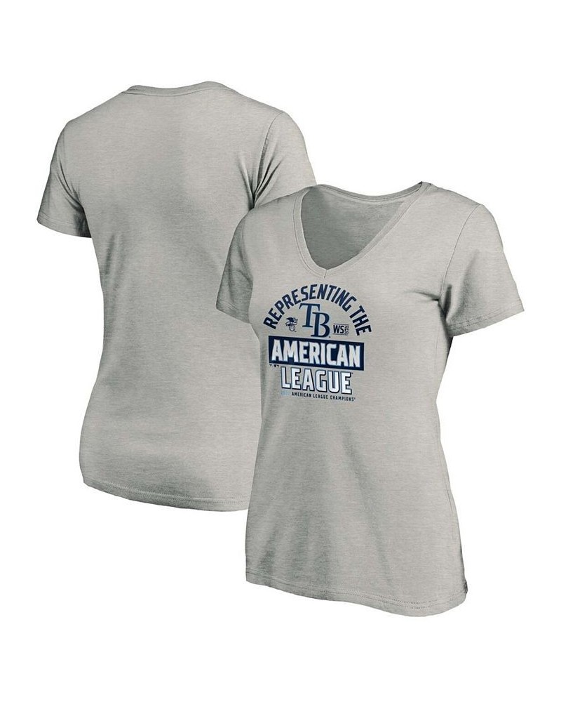 Women's Heathered Gray Tampa Bay Rays 2020 American League Champions Locker Room V-Neck T-shirt Heathered Gray $24.29 Tops