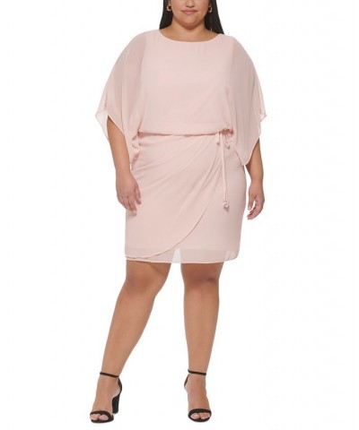 Plus Size Cape-Sleeve Blouson Dress Blush $51.17 Dresses