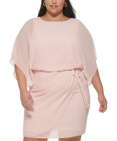 Plus Size Cape-Sleeve Blouson Dress Blush $51.17 Dresses