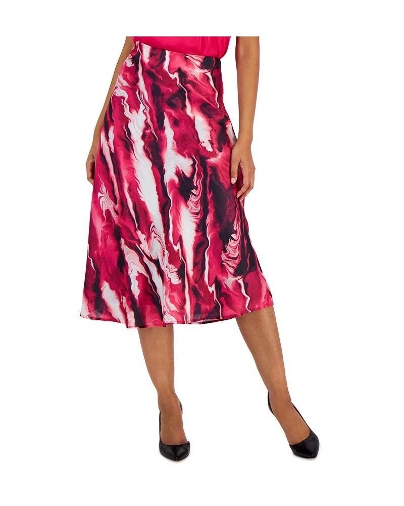 Women's Satin Printed Fit & Flare Skirt Amaranth Multi $36.78 Skirts