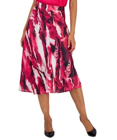 Women's Satin Printed Fit & Flare Skirt Amaranth Multi $36.78 Skirts