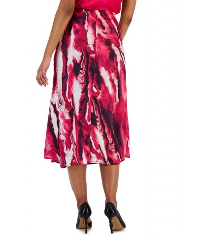 Women's Satin Printed Fit & Flare Skirt Amaranth Multi $36.78 Skirts