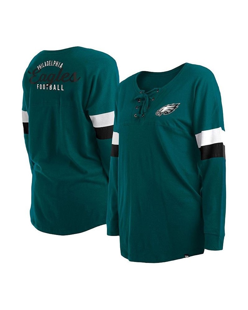 Women's Midnight Green Philadelphia Eagles Plus Size Athletic Varsity Lace-Up V-Neck Long Sleeve T-shirt Green $23.78 Tops