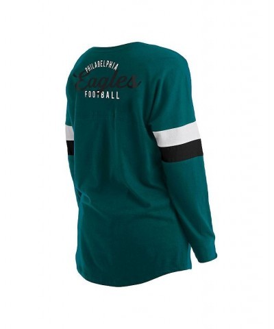 Women's Midnight Green Philadelphia Eagles Plus Size Athletic Varsity Lace-Up V-Neck Long Sleeve T-shirt Green $23.78 Tops