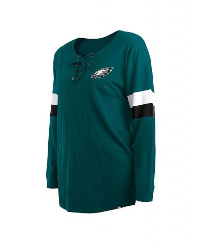 Women's Midnight Green Philadelphia Eagles Plus Size Athletic Varsity Lace-Up V-Neck Long Sleeve T-shirt Green $23.78 Tops