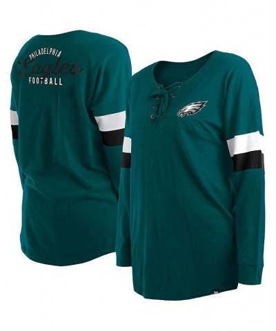 Women's Midnight Green Philadelphia Eagles Plus Size Athletic Varsity Lace-Up V-Neck Long Sleeve T-shirt Green $23.78 Tops