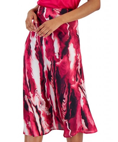 Women's Satin Printed Fit & Flare Skirt Amaranth Multi $36.78 Skirts