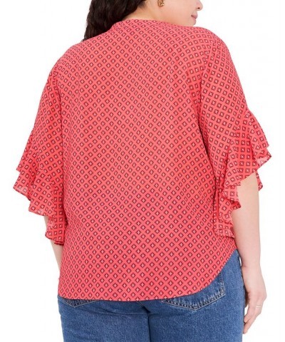 Plus Size Ruffled-Cuff Pleated-Neck Top Lush Coral $25.62 Tops