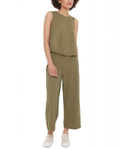 Women's Elastic-Waist Pull-On Wide-Leg Pants Woodland Green $13.46 Pants