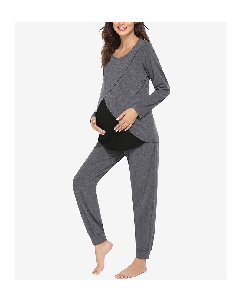 Women's London Long Sleeve Maternity Pajama Set 2 Piece Gray, Black $35.64 Sleepwear