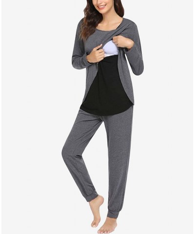 Women's London Long Sleeve Maternity Pajama Set 2 Piece Gray, Black $35.64 Sleepwear