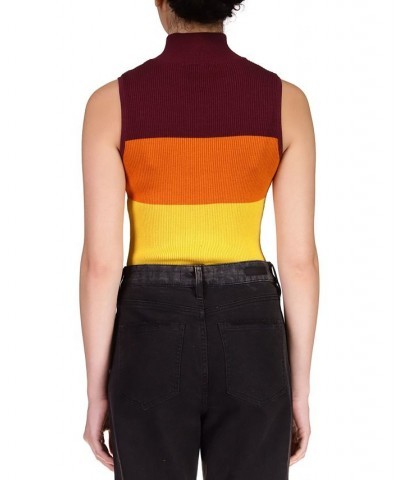 Striped Sleeveless Mock Neck Sweater Dark Cherry / Pumpkin Stripe $23.26 Sweaters