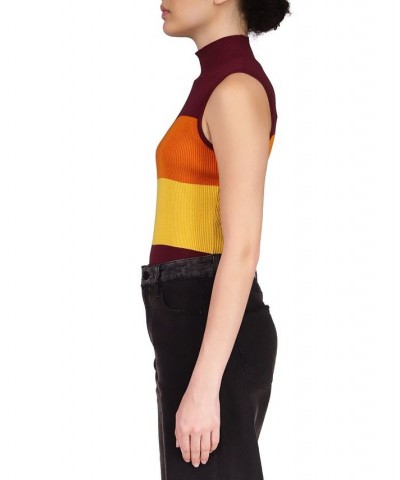 Striped Sleeveless Mock Neck Sweater Dark Cherry / Pumpkin Stripe $23.26 Sweaters