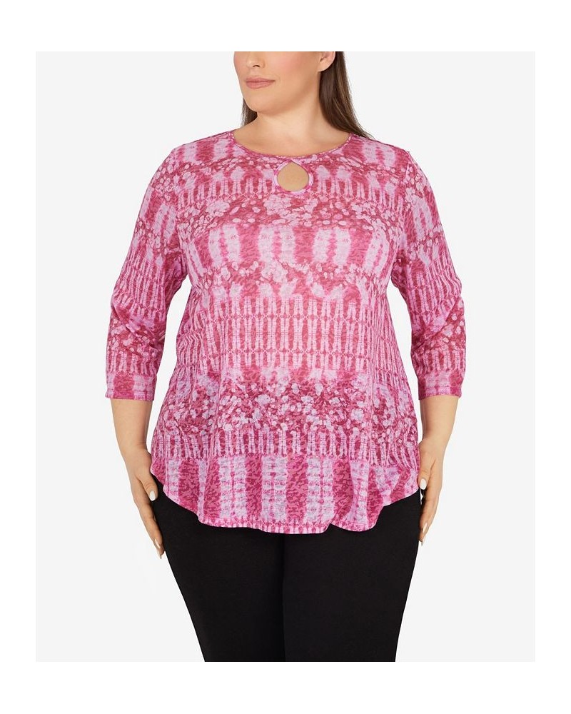 Plus Size Tie Dye Keyhole Top Azalea Multi $15.17 Tops