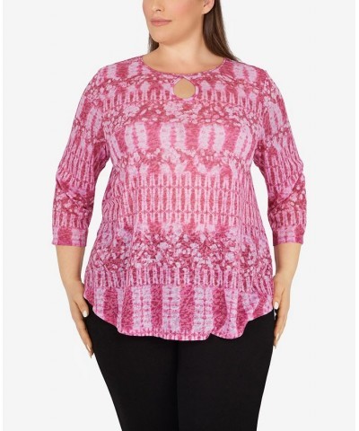 Plus Size Tie Dye Keyhole Top Azalea Multi $15.17 Tops