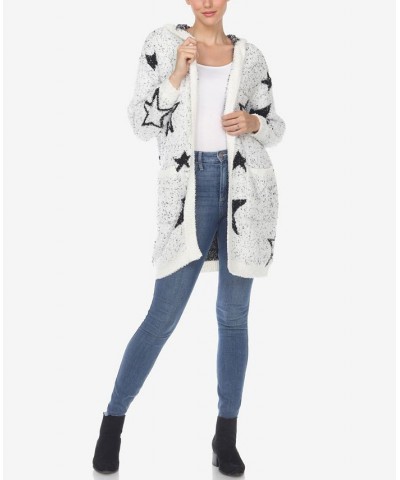 Women's Hooded Open Front Sherpa Coat White, Black Stars $23.32 Coats