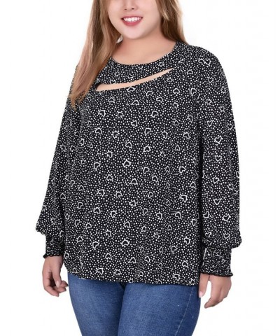 Plus Size Long Sleeve Cutout-Front Blouse Heart Dot $13.72 Tops