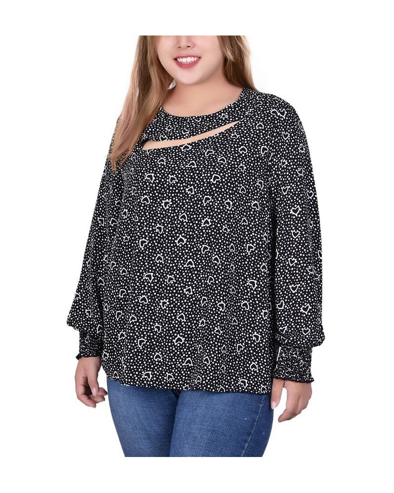 Plus Size Long Sleeve Cutout-Front Blouse Heart Dot $13.72 Tops