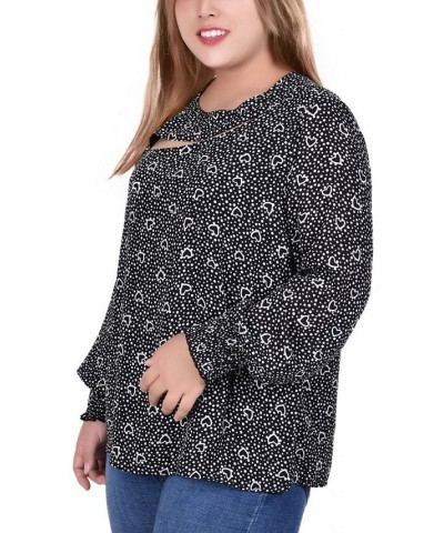 Plus Size Long Sleeve Cutout-Front Blouse Heart Dot $13.72 Tops