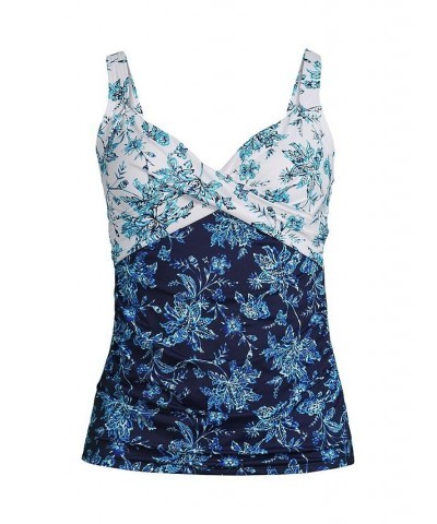 Women's Tummy Control V-Neck Underwire Tankini Swimsuit Top Adjustable Straps Navy/white jacobean mix $52.89 Swimsuits