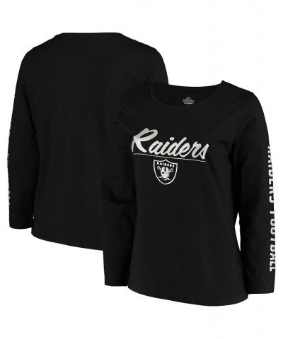 Women's Black Las Vegas Raiders Plus Size Team Logo Long Sleeve T-shirt Black $24.50 Tops