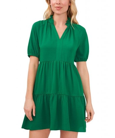 Women's Short Sleeve Tiered V-Neck Baby Doll Dress Lush Green $28.53 Dresses