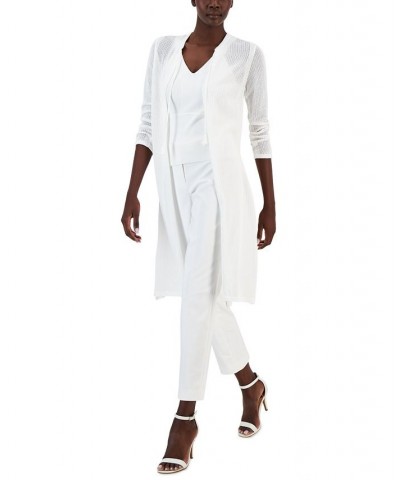 Women's Long Cotton Open-Front Duster Cardigan Bright White $52.89 Sweaters