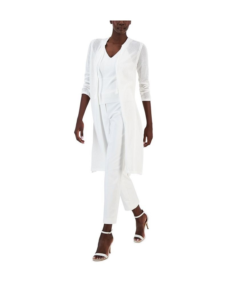 Women's Long Cotton Open-Front Duster Cardigan Bright White $52.89 Sweaters