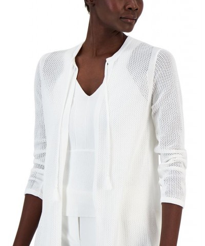 Women's Long Cotton Open-Front Duster Cardigan Bright White $52.89 Sweaters