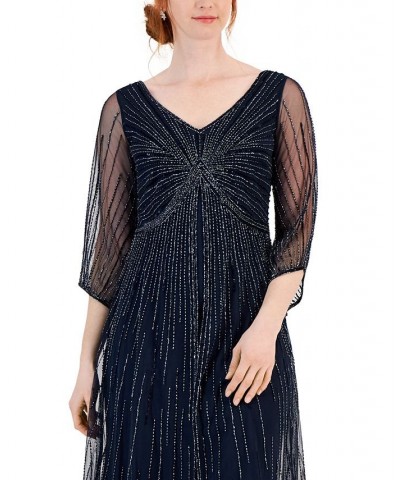 Women's Embellished V-Neck 3/4-Sleeve Dress Navy Gunmetal $126.69 Dresses