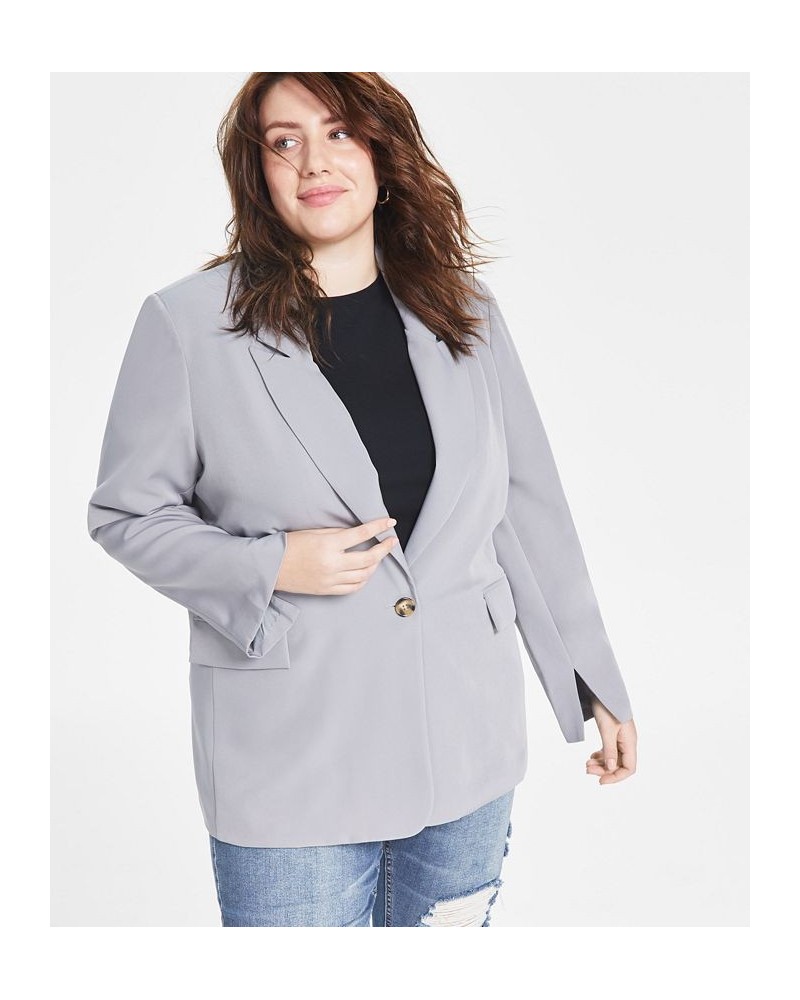 Trendy Plus Size Oversized Boyfriend Blazer Gray $26.26 Jackets