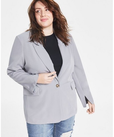 Trendy Plus Size Oversized Boyfriend Blazer Gray $26.26 Jackets