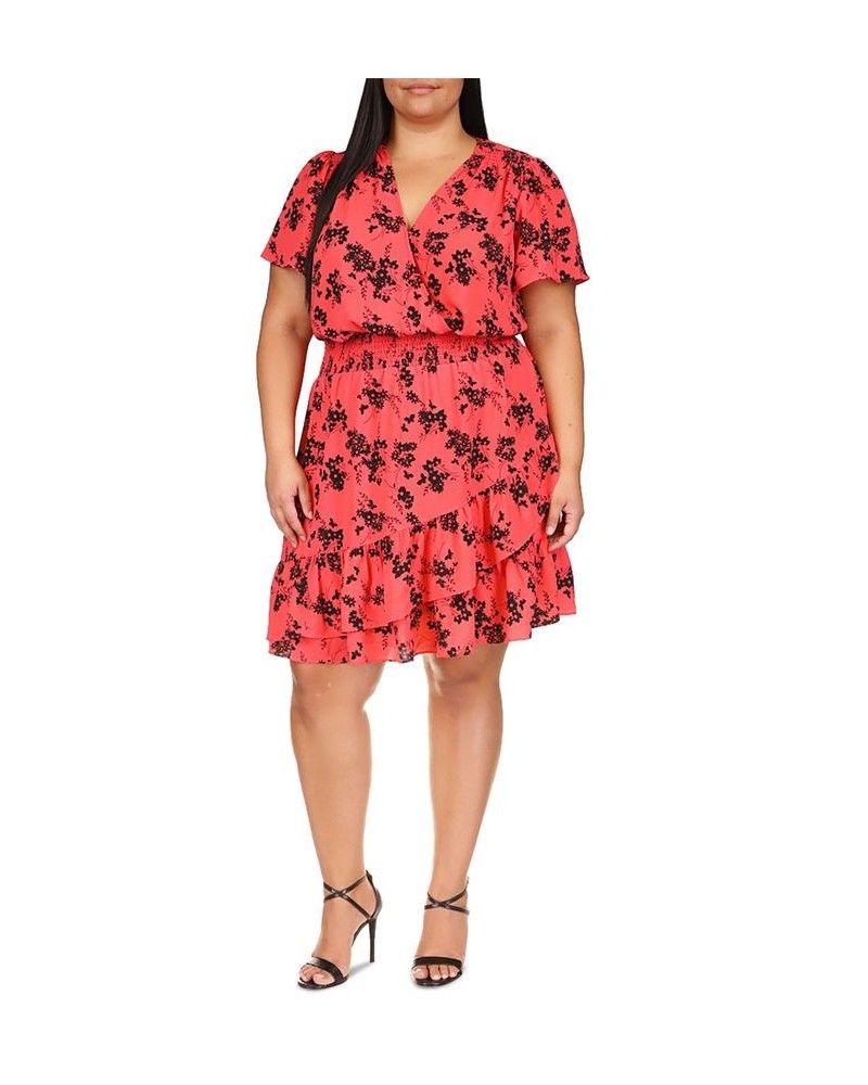 Plus Size Floral-Print Faux-Wrap Dress Pink $71.75 Dresses