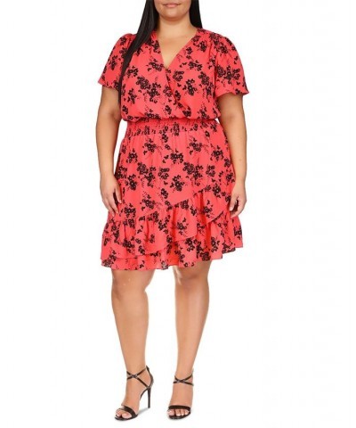 Plus Size Floral-Print Faux-Wrap Dress Pink $71.75 Dresses