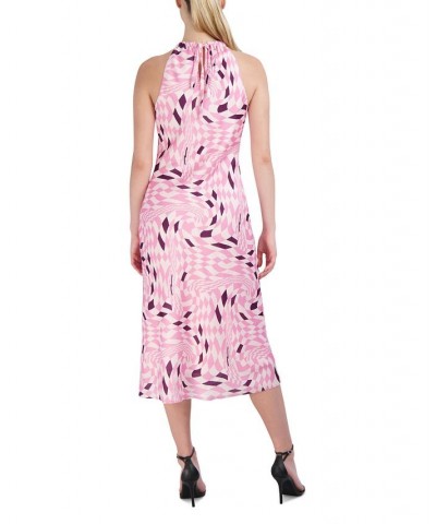 Women's Printed Ruched Halter Midi Dress Checkers $59.00 Dresses