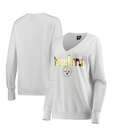 Women's White Pittsburgh Steelers Victory V-Neck Pullover Sweatshirt White $34.85 Sweatshirts