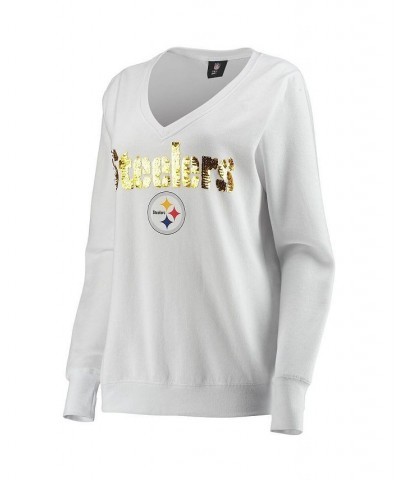 Women's White Pittsburgh Steelers Victory V-Neck Pullover Sweatshirt White $34.85 Sweatshirts