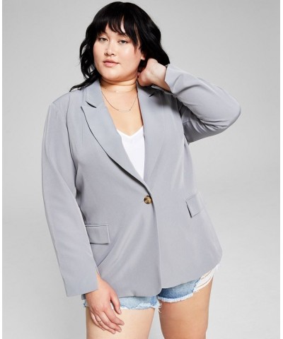 Trendy Plus Size Oversized Boyfriend Blazer Gray $26.26 Jackets