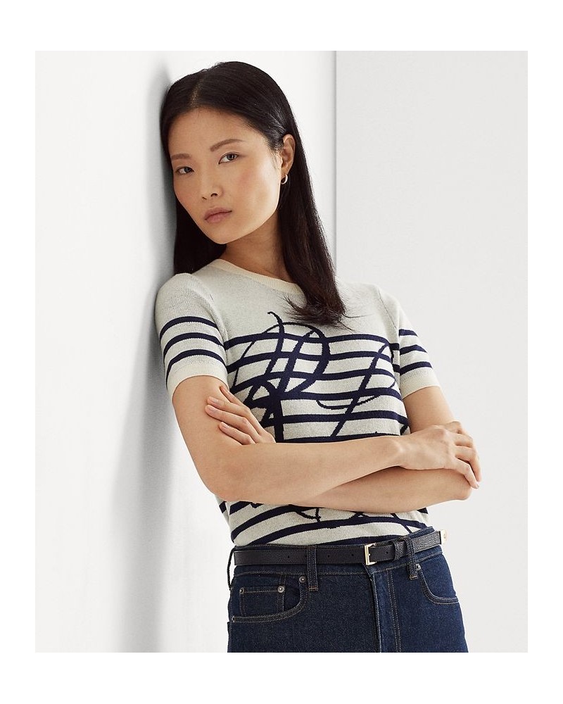 Women's Logo Striped Short-Sleeve Sweater White $45.90 Sweaters